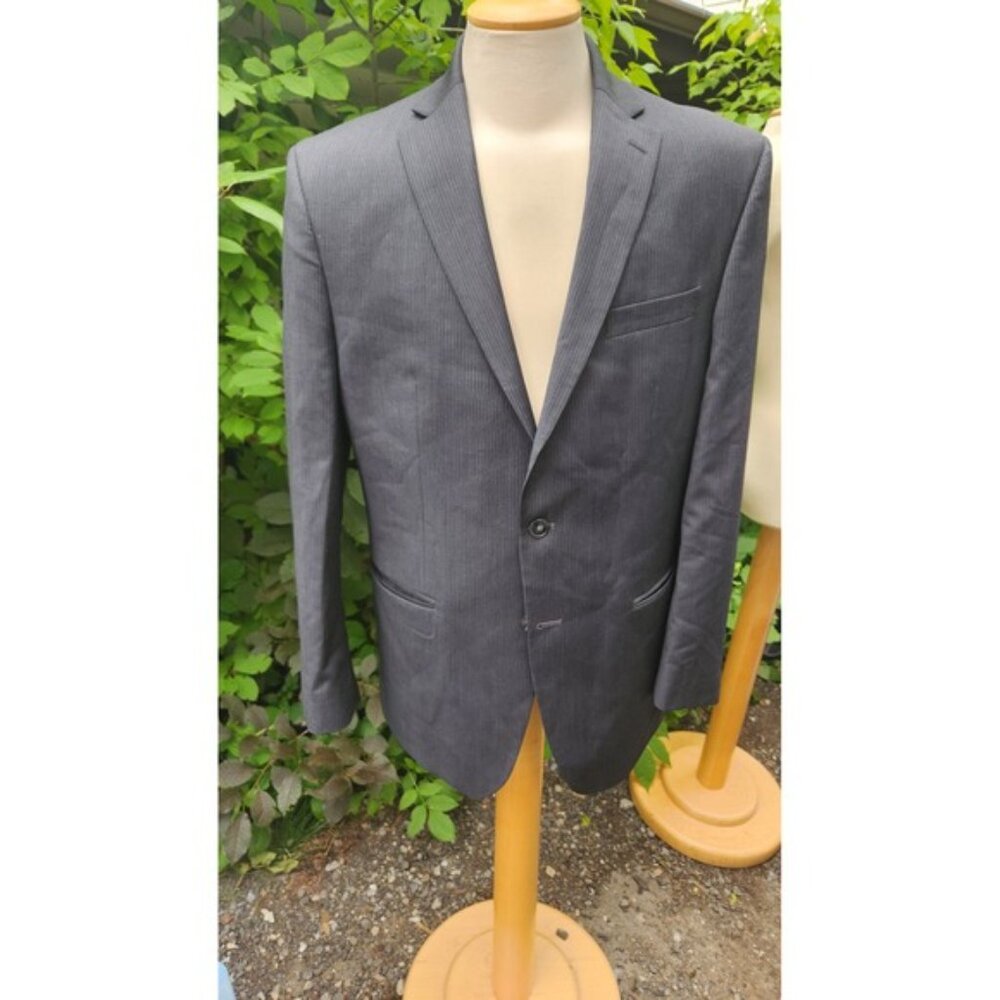 Calvin Klein Men's 42R Gray Pinstripe 100% Wool Blazer Business Suit Jacket - Picture 4 of 12